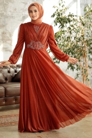 Neva Style - Plus Size Terra Cotta Muslim Prom Dress 50151KRMT - Thumbnail