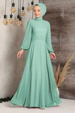 Neva Style - Plus Size Turqouse Hijab Engagement Dress 5470TR - 1