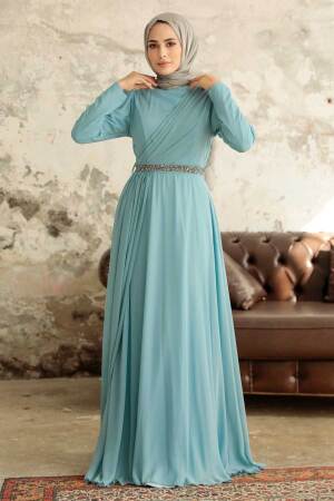 Neva Style - Plus Size Turqouse Islamic Long Sleeve Dress 5737TR - 1