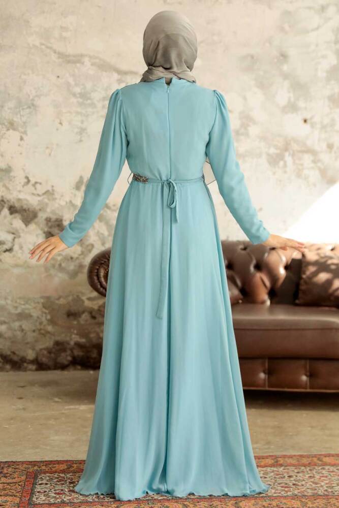 Neva Style - Plus Size Turqouse Islamic Long Sleeve Dress 5737TR - 3