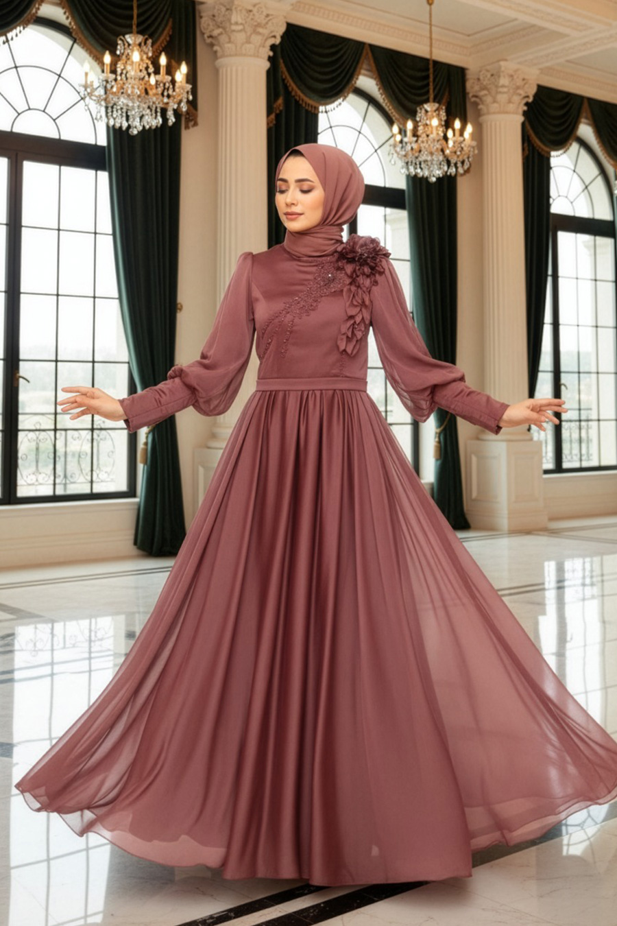 Neva Style - Brown Turkish Hijab Evening Gown 21960KH - tesetturisland.com Neva Style - Brown Turkish Hijab Evening Gown 21960KH - tesetturisland.com