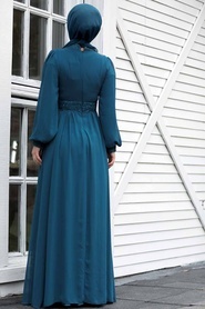 Neva Style - Plus Size İndigo Blue Muslim Evening Gown 5408IM - Thumbnail