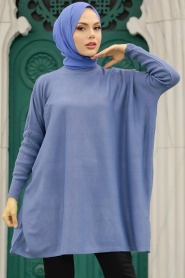 Neva Style - Poncho Tricot Hijab Bleu Indigo 3399IM - Thumbnail
