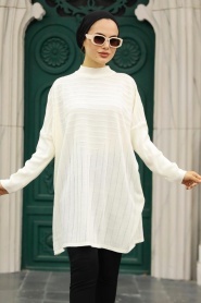 Neva Style - Poncho Tricot Hijab Ecru 3404E - Thumbnail