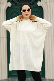 Neva Style - Poncho Tricot Hijab Ecru 3404E - Thumbnail
