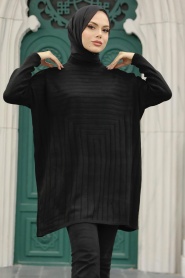 Neva Style - Poncho Tricot Hijab Noir 3404S - Thumbnail