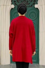 Neva Style - Poncho Tricot Hijab Rouge 3404K - Thumbnail