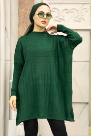 Neva Style - Poncho Tricot Hijab Vert Émeraude 3404ZY - Thumbnail