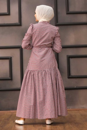 Neva Style - Pötikare Bordo Tesettür Elbise 2731BR - 2