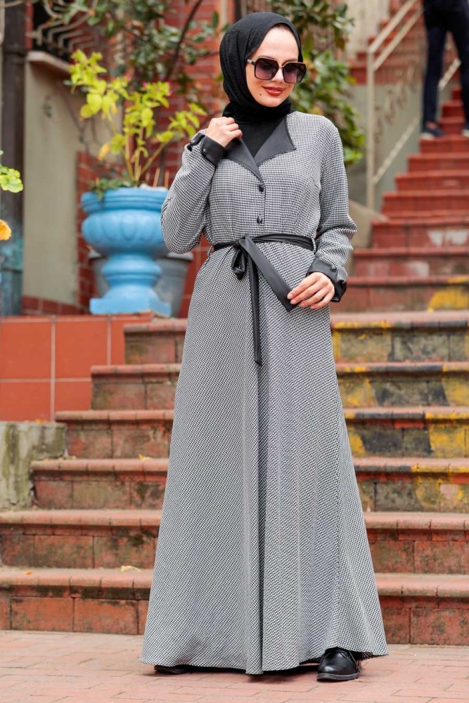 Neva Style - Pötikare Ekru Tesettür Elbise 4333E - 1