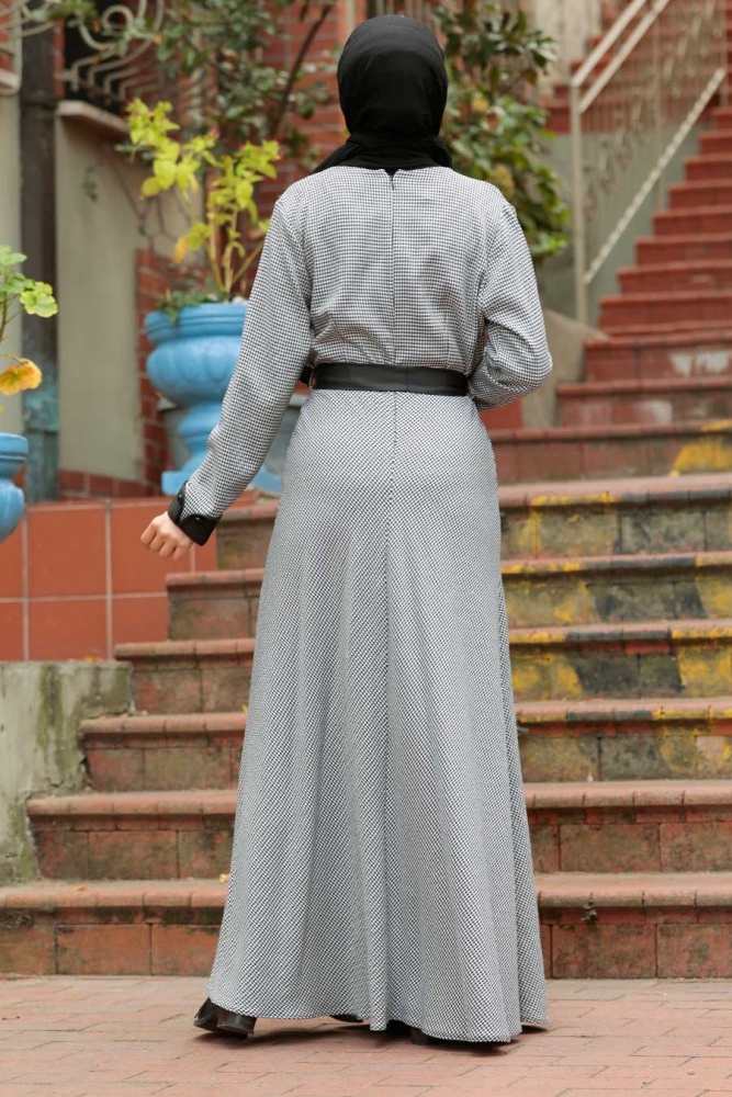 Neva Style - Pötikare Ekru Tesettür Elbise 4333E - 2