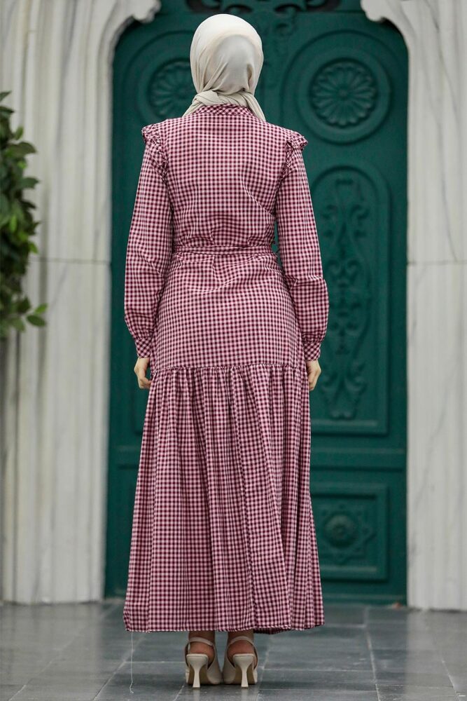  Pötikareli Bordo Tesettür Elbise 27310BR - 3