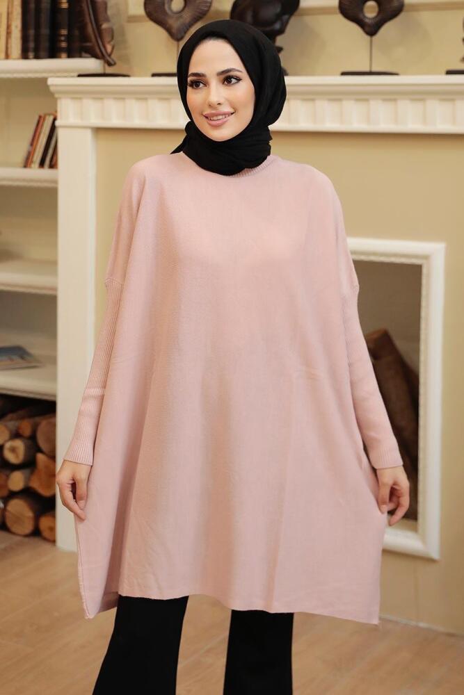 Neva Style - Powder Pink High Quality Knitwear Tunic 3399PD - 1