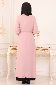 Neva Style - Powder Pink Hijab Abaya 95720PD - Thumbnail