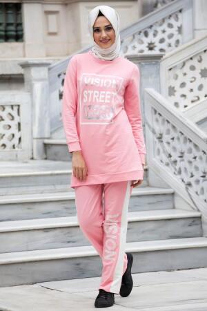 Neva Style - Powder Pink Hijab Casual Suit 1110PD - 1