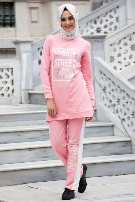 Neva Style - Powder Pink Hijab Casual Suit 1110PD