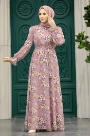 Neva Style - Powder Pink Hijab Dress 29711PD - Thumbnail