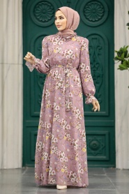 Neva Style - Powder Pink Hijab Dress 29711PD - Thumbnail