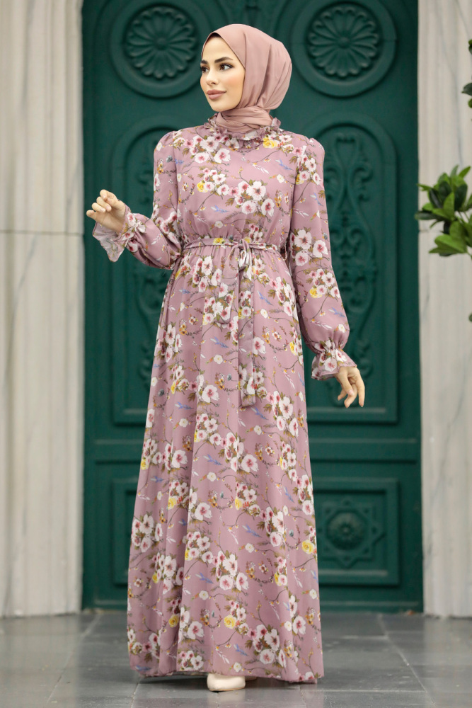 Powder Pink Hijab Dress 29711PD - 1