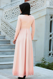 Dantel Detaylı Pudra Tesettür Elbise 41450PD - Thumbnail
