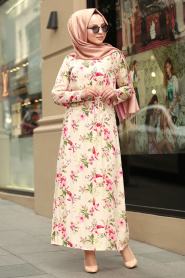 Neva Style - Powder Pink Hijab Dress 53544PD - Thumbnail