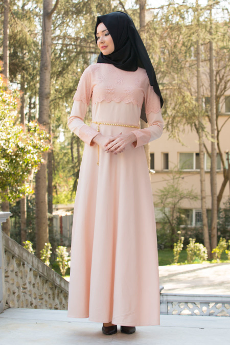 Neva Style - Powder Pink Hijab Dress 6647PD
