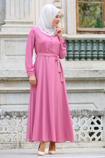 Neva Style - Powder Pink Hijab Dress 7057PD