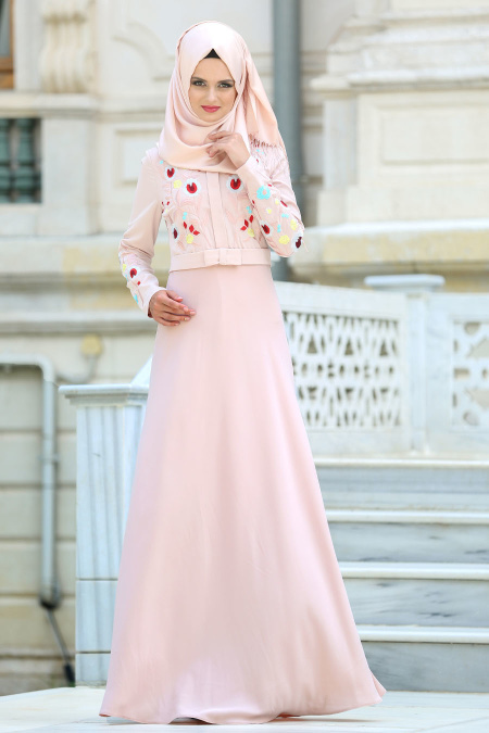  Powder Pink Hijab Dress 7749PD