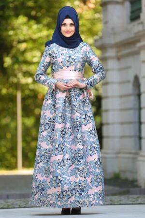 Neva Style - Long Powder Pink Hijab Prom Dress 24412PD - 1