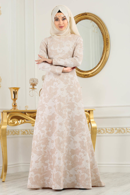 Neva Style - Powder Pink Hijab Evening Dress 2651PD 