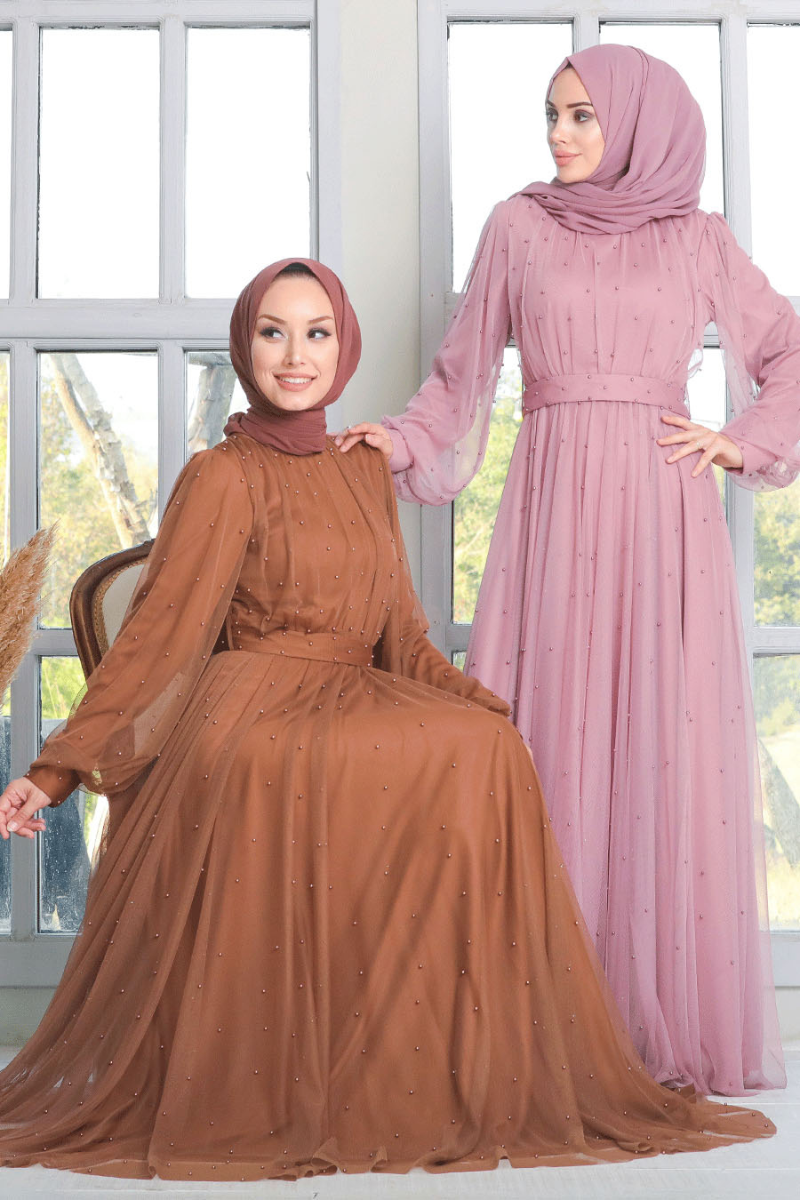 Neva Style - Powder Pink Hijab Evening Dress 50080PD