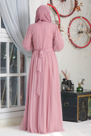 Neva Style - Powder Pink Hijab Evening Dress 50080PD - Thumbnail