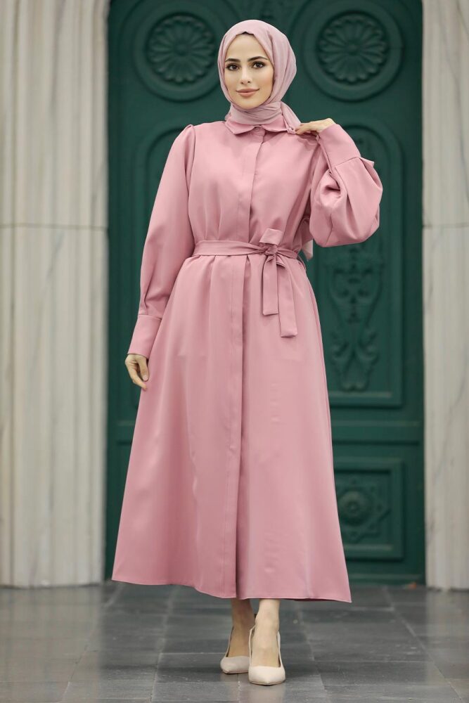 Powder Pink Hijab For Women Coat 5885PD - 2