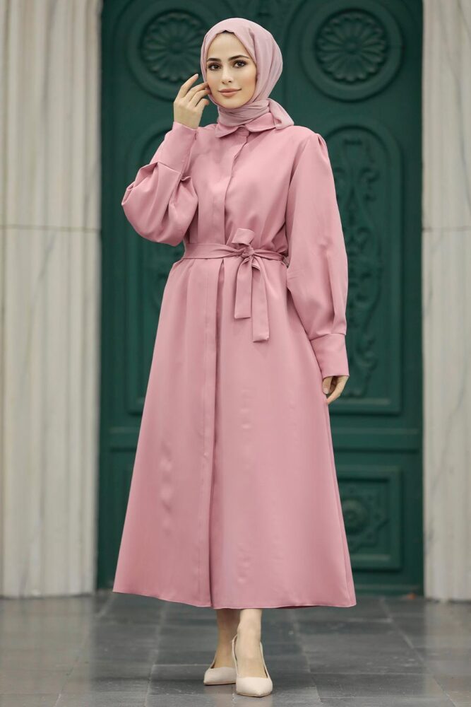 Powder Pink Hijab For Women Coat 5885PD - 1