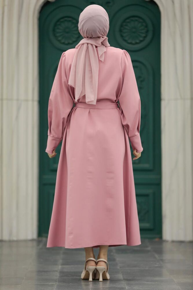 Powder Pink Hijab For Women Coat 5885PD - 3