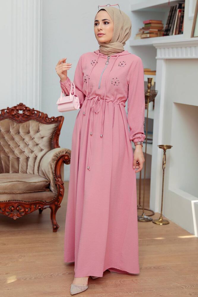Neva Style - Powder Pink Hijab Maxi Dress 13260PD - 1