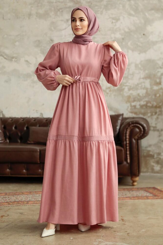 Powder Pink Hijab Maxi Dress 5864PD - 1