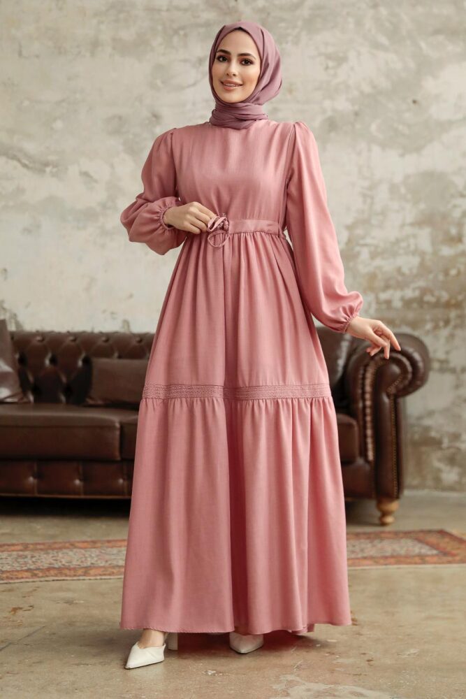Powder Pink Hijab Maxi Dress 5864PD - 2