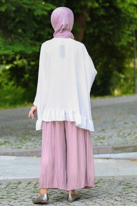 Piliseli Pudra Tesettür Etek Pantolon 90630PD - 2