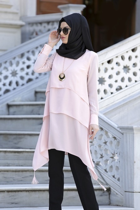 Neva Style - Powder Pink Hijab Tunic 2884PD