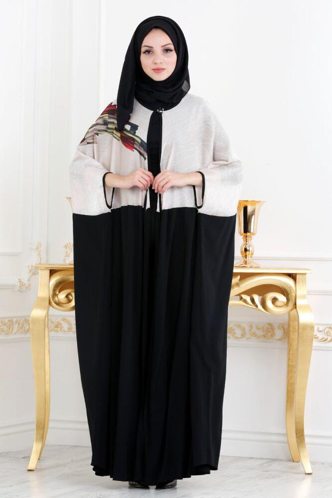 Desenli Pudra Tesettür Abaya 1484PD - 1