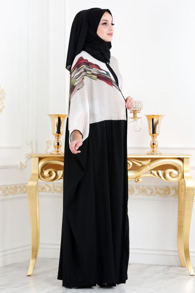 Desenli Pudra Tesettür Abaya 1484PD - 2