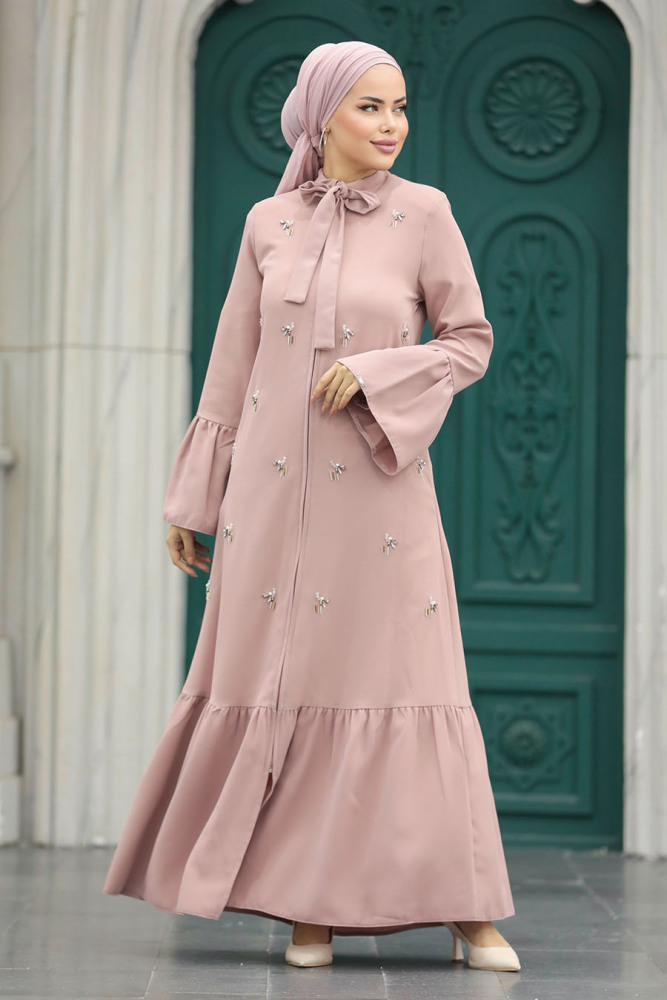 Powder Pink Hijab Turkish Abaya 20009PD - 2