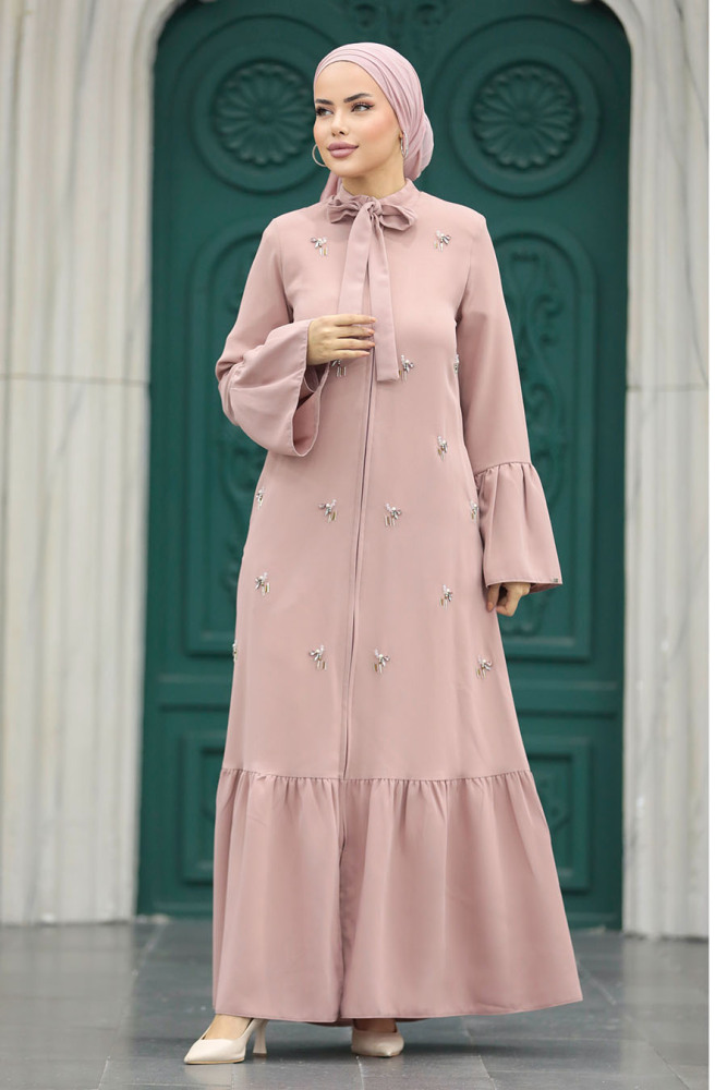 Powder Pink Hijab Turkish Abaya 20009PD - 1