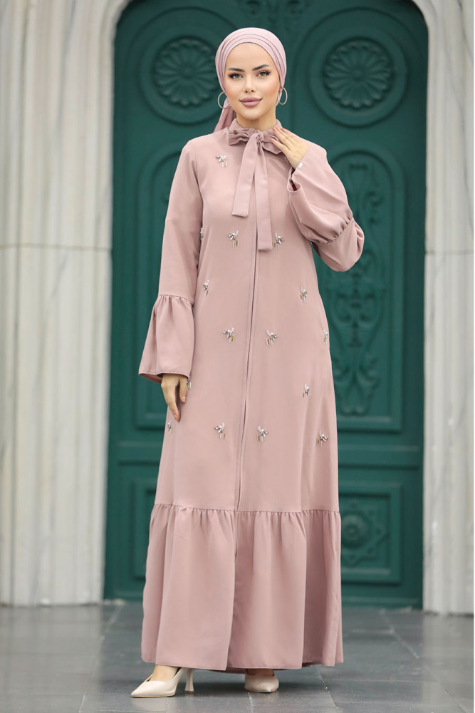 Powder Pink Hijab Turkish Abaya 20009PD - 3