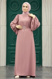 Neva Style - Powder Pink Hijab Turkish Dress 5866PD - Thumbnail