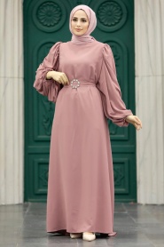 Neva Style - Powder Pink Hijab Turkish Dress 5866PD - Thumbnail