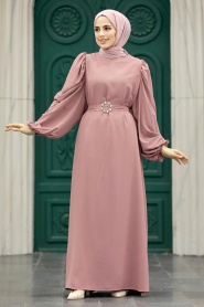 Neva Style - Powder Pink Hijab Turkish Dress 5866PD - Thumbnail