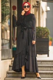 Neva Style - Powder Pink Hijab Velvet Dress 50521S - Thumbnail