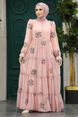 Powder Pink Islamic Clothing Dress 32814PD - 1
